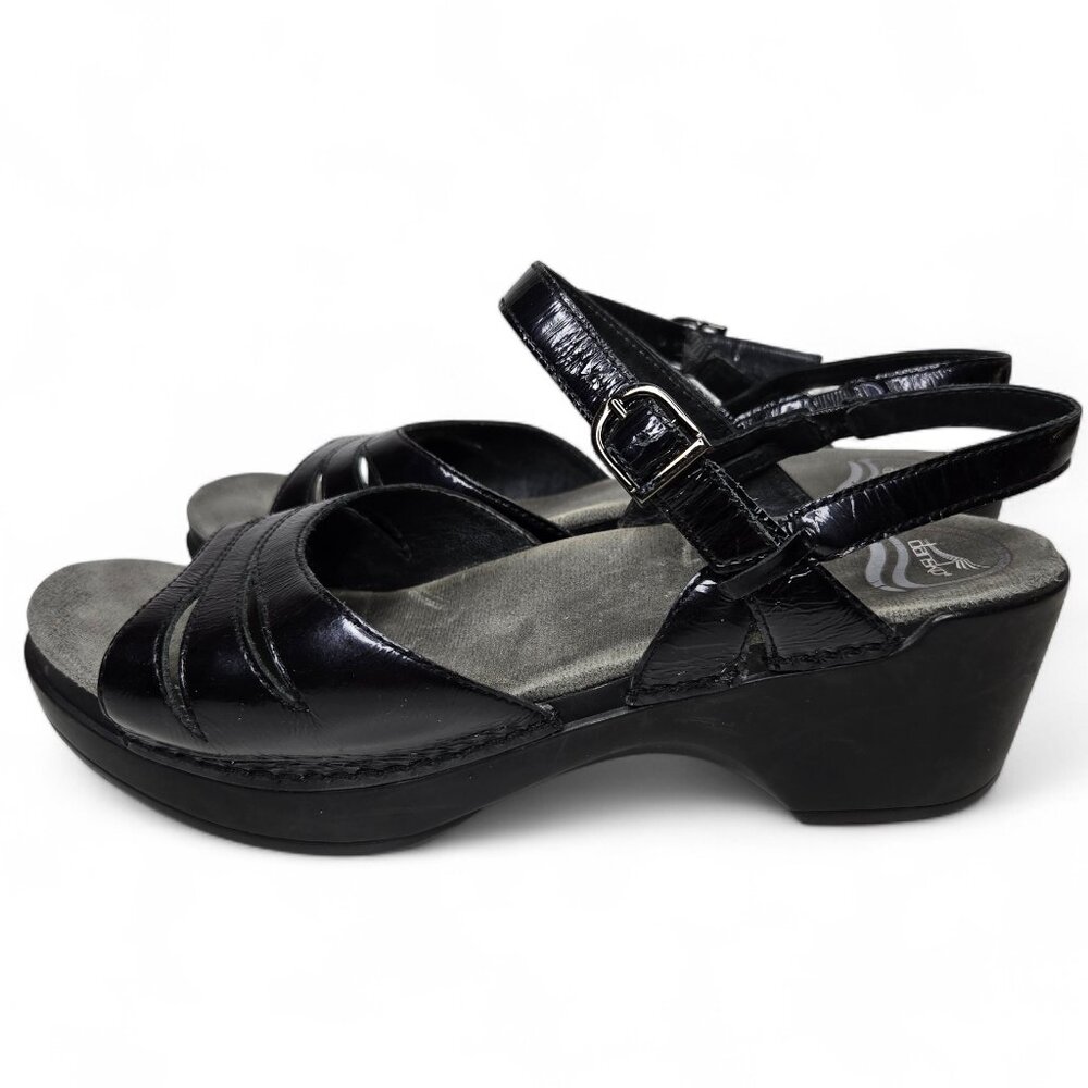 Dansko Sissy Patent Heeled Sandal's Women's Black Cushion Insole Open Toe 8.5/9 - Picture 3 of 9